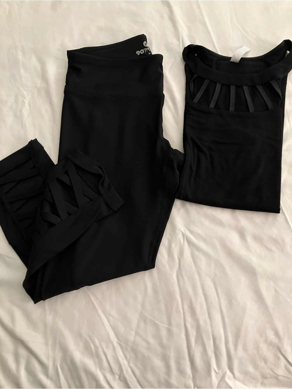 90 Degree By Reflex Black High-Waist Strappy Leggings and Matching Tank-Sz M New